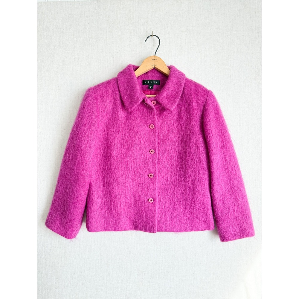 Revue Womens Fuchsia Pink Mohair Wool Fuzzy Button Up Jacket M‎
